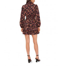 Women's Long Sleeve Smock Neck Ruffle Skirt Dress Wood Block Floral $47.26 Dresses