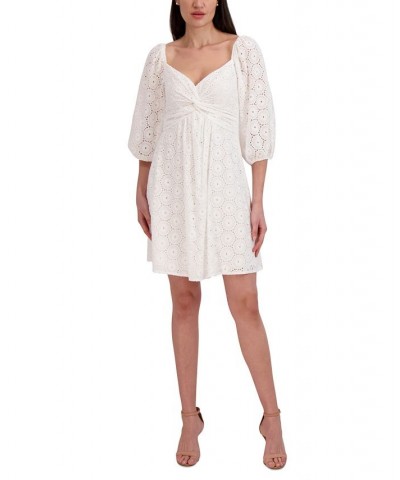 Women's Knot-Front Eyelet A-Line Dress Ivory $66.72 Dresses
