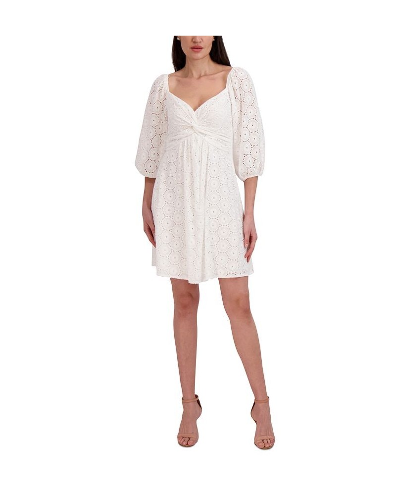 Women's Knot-Front Eyelet A-Line Dress Ivory $66.72 Dresses