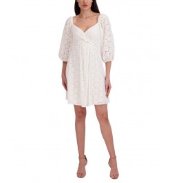 Women's Knot-Front Eyelet A-Line Dress Ivory $66.72 Dresses