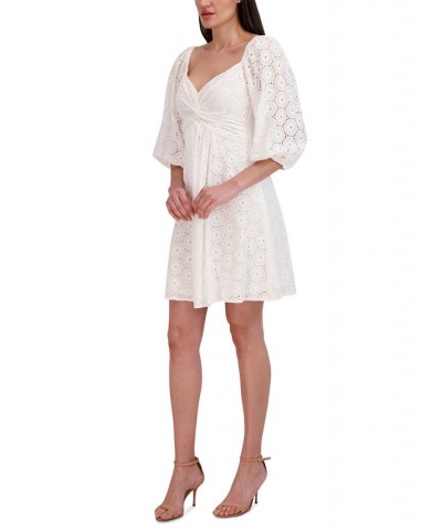 Women's Knot-Front Eyelet A-Line Dress Ivory $66.72 Dresses