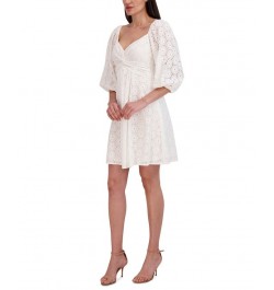 Women's Knot-Front Eyelet A-Line Dress Ivory $66.72 Dresses