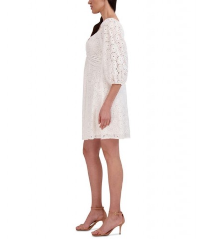 Women's Knot-Front Eyelet A-Line Dress Ivory $66.72 Dresses