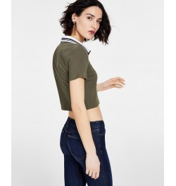 Women's Logo Patch Cropped Polo Shirt Green $19.32 Tops