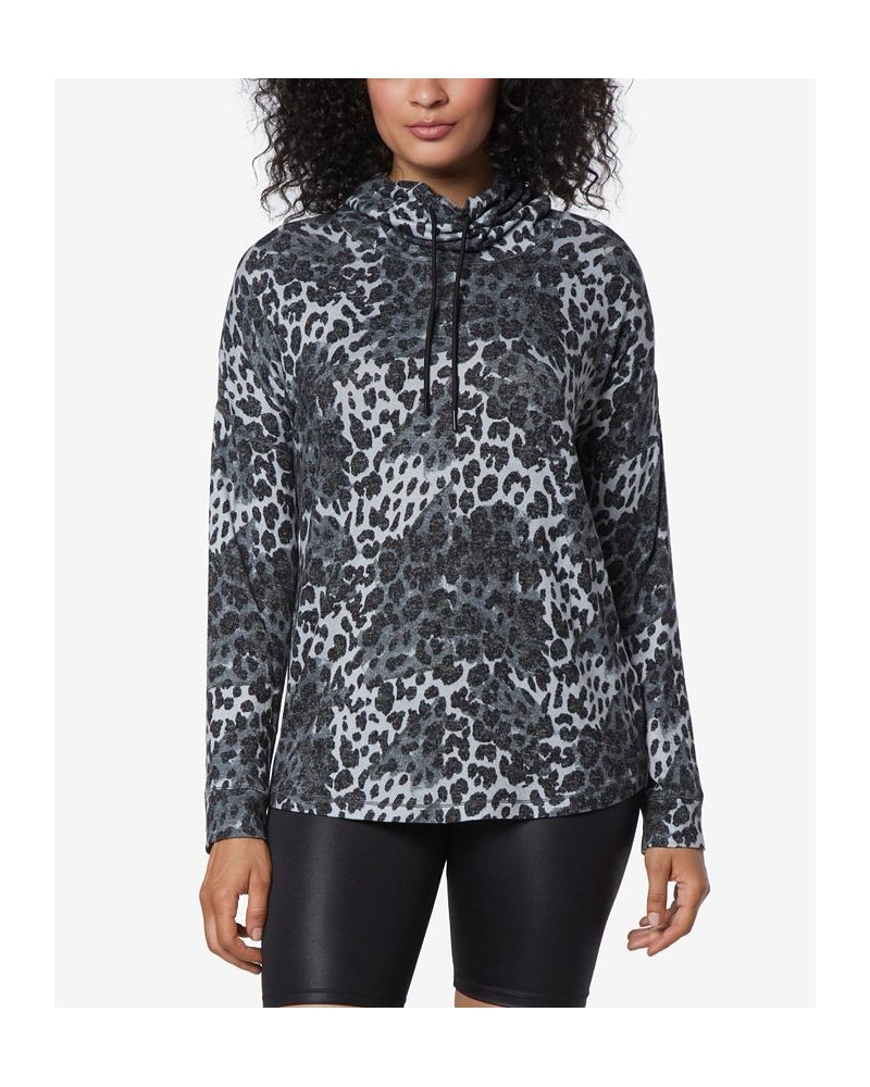 Women's Long Sleeve Printed Cowl Neck Tunic Top Gray Leopard $33.29 Tops