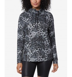 Women's Long Sleeve Printed Cowl Neck Tunic Top Gray Leopard $33.29 Tops