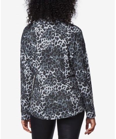 Women's Long Sleeve Printed Cowl Neck Tunic Top Gray Leopard $33.29 Tops