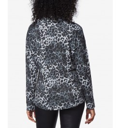 Women's Long Sleeve Printed Cowl Neck Tunic Top Gray Leopard $33.29 Tops