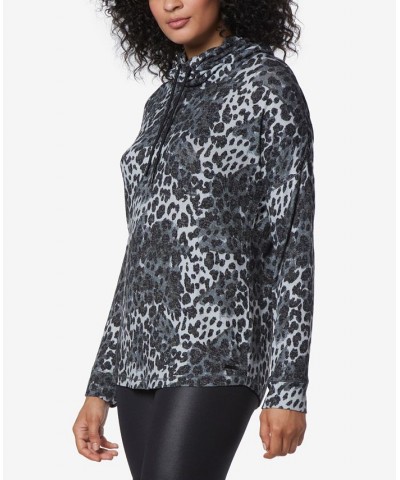 Women's Long Sleeve Printed Cowl Neck Tunic Top Gray Leopard $33.29 Tops