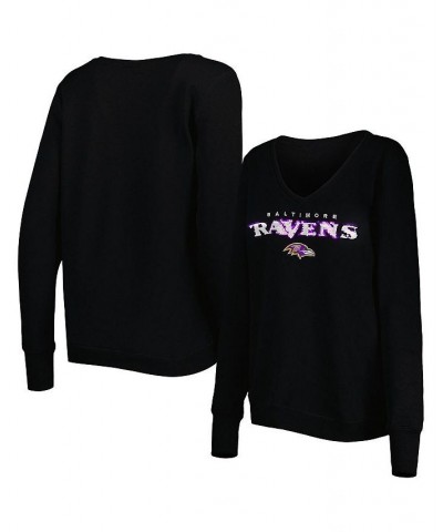Women's Black Baltimore Ravens Sequin Logo V-Neck Pullover Sweatshirt Black $42.30 Sweatshirts