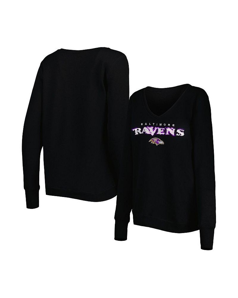 Women's Black Baltimore Ravens Sequin Logo V-Neck Pullover Sweatshirt Black $42.30 Sweatshirts