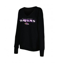 Women's Black Baltimore Ravens Sequin Logo V-Neck Pullover Sweatshirt Black $42.30 Sweatshirts