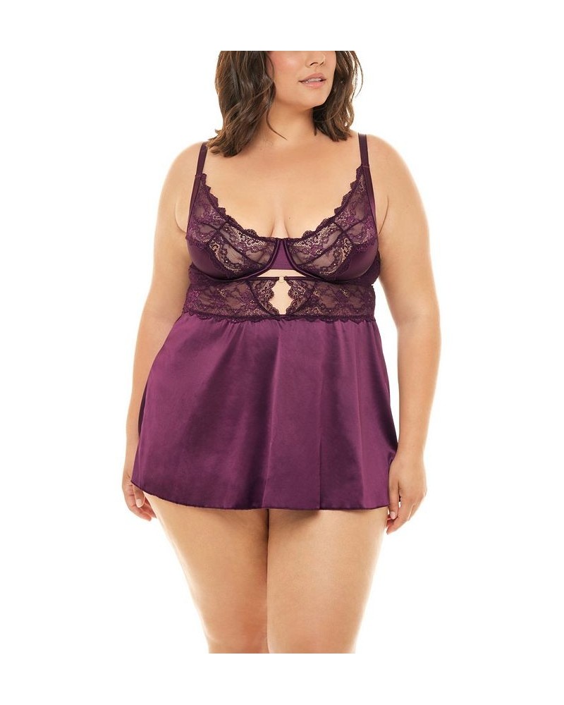 Plus Size Donna Delicate Lace and Satin Chemise with Keyhole Details Potent Purple $27.56 Lingerie