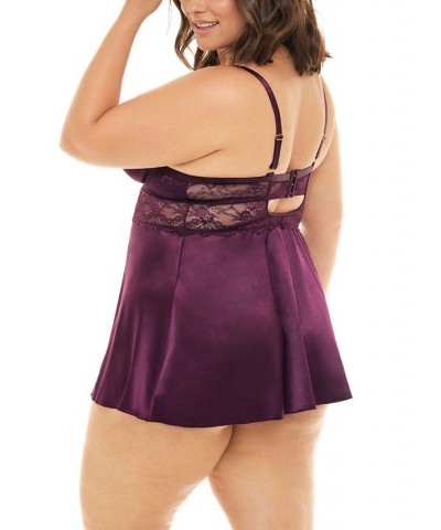 Plus Size Donna Delicate Lace and Satin Chemise with Keyhole Details Potent Purple $27.56 Lingerie