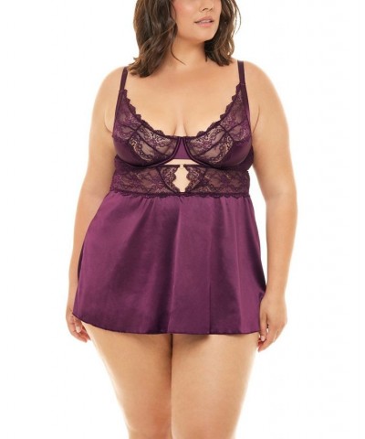 Plus Size Donna Delicate Lace and Satin Chemise with Keyhole Details Potent Purple $27.56 Lingerie