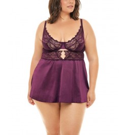 Plus Size Donna Delicate Lace and Satin Chemise with Keyhole Details Potent Purple $27.56 Lingerie