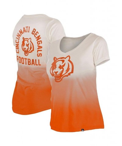 Women's Orange Cincinnati Bengals Dip Dye V-Neck T-shirt Orange $27.35 Tops