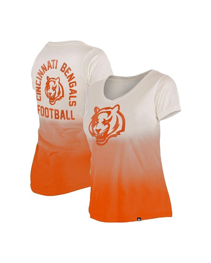 Women's Orange Cincinnati Bengals Dip Dye V-Neck T-shirt Orange $27.35 Tops