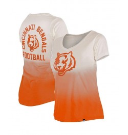 Women's Orange Cincinnati Bengals Dip Dye V-Neck T-shirt Orange $27.35 Tops