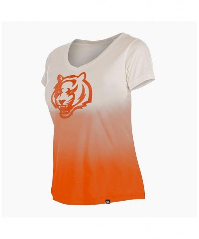 Women's Orange Cincinnati Bengals Dip Dye V-Neck T-shirt Orange $27.35 Tops