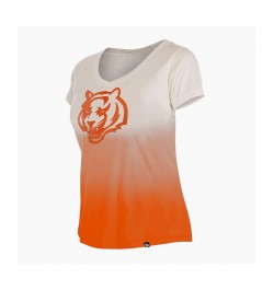 Women's Orange Cincinnati Bengals Dip Dye V-Neck T-shirt Orange $27.35 Tops