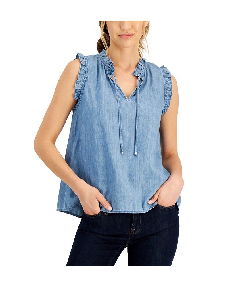 Women's Split-Neckline Chambray Shirt Light Benson $35.78 Tops