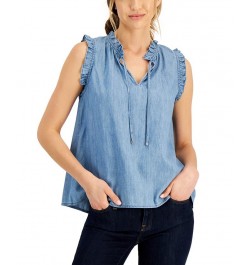 Women's Split-Neckline Chambray Shirt Light Benson $35.78 Tops