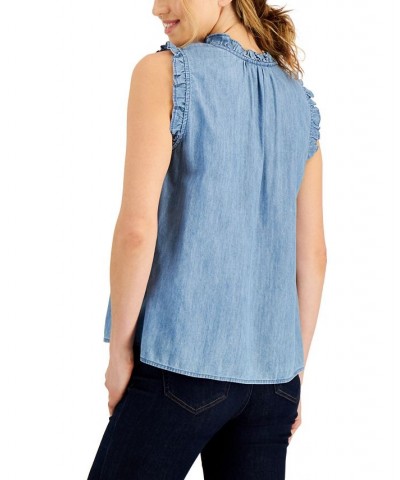 Women's Split-Neckline Chambray Shirt Light Benson $35.78 Tops