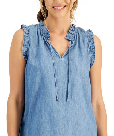 Women's Split-Neckline Chambray Shirt Light Benson $35.78 Tops