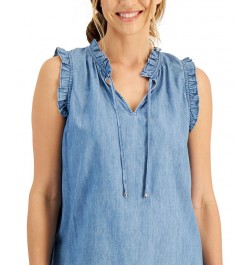 Women's Split-Neckline Chambray Shirt Light Benson $35.78 Tops