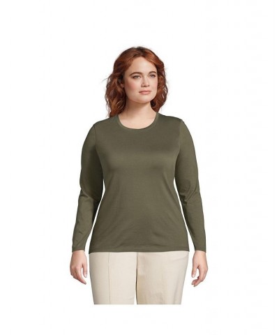 Women's Plus Size Relaxed Supima Cotton Long Sleeve Crewneck T-Shirt Green $27.47 Tops