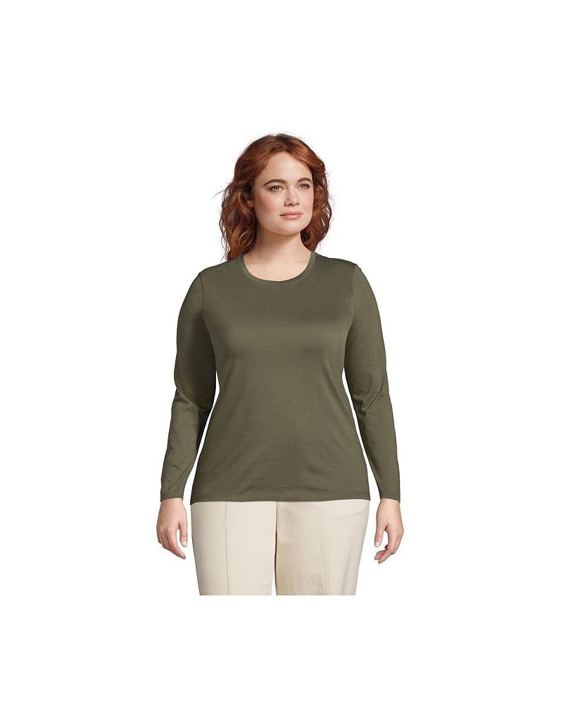 Women's Plus Size Relaxed Supima Cotton Long Sleeve Crewneck T-Shirt Green $27.47 Tops