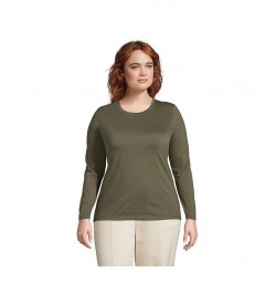 Women's Plus Size Relaxed Supima Cotton Long Sleeve Crewneck T-Shirt Green $27.47 Tops