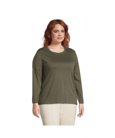 Women's Plus Size Relaxed Supima Cotton Long Sleeve Crewneck T-Shirt Green $27.47 Tops