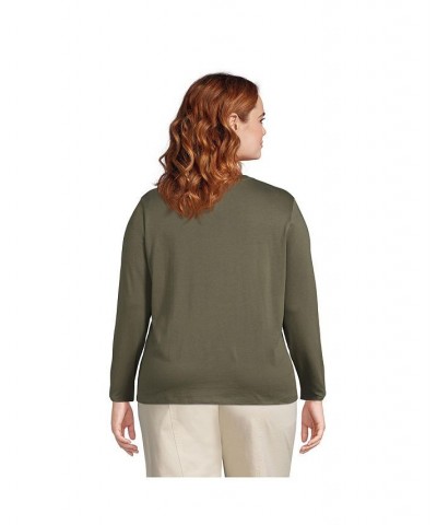 Women's Plus Size Relaxed Supima Cotton Long Sleeve Crewneck T-Shirt Green $27.47 Tops