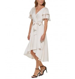 Women's Flutter-Sleeve Tie-Waist Faux-Wrap Dress Buttercream $34.65 Dresses