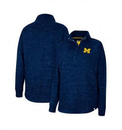 Women's Navy Michigan Wolverines Natalie Speckled Quarter-Snap Top Navy $29.24 Tops