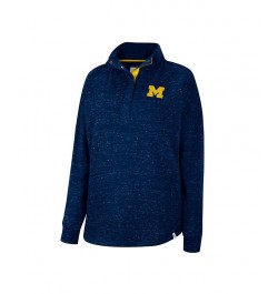 Women's Navy Michigan Wolverines Natalie Speckled Quarter-Snap Top Navy $29.24 Tops