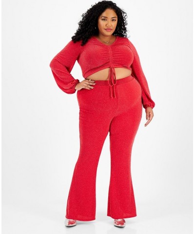 Plus Size Embellished Flared Pull-On Pants Red $12.34 Pants