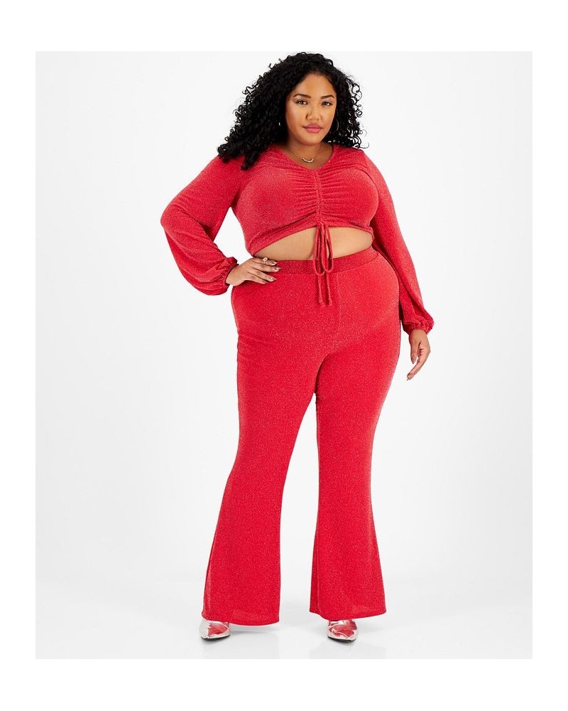 Plus Size Embellished Flared Pull-On Pants Red $12.34 Pants