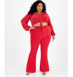 Plus Size Embellished Flared Pull-On Pants Red $12.34 Pants