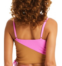 Women's Balancing Act Shirred-Side Cropped Tankini Top Pink Aura + Maple $47.17 Swimsuits