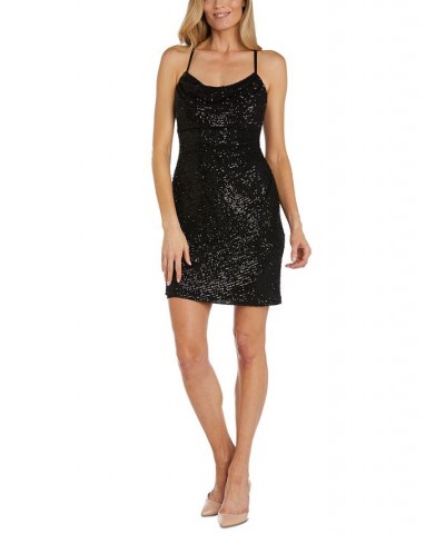 Women's Sleeveless Sequin Bodycon Dress Black $22.94 Dresses