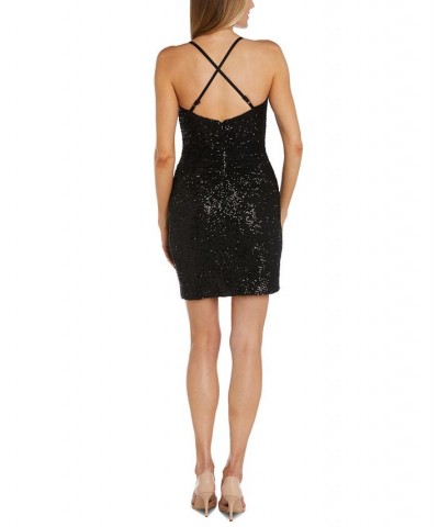 Women's Sleeveless Sequin Bodycon Dress Black $22.94 Dresses