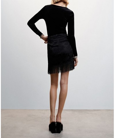 Women's Fringed Jacquard Skirt Black $48.59 Skirts