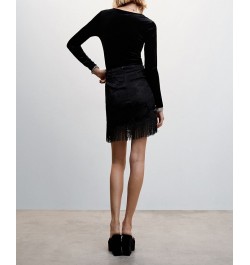 Women's Fringed Jacquard Skirt Black $48.59 Skirts