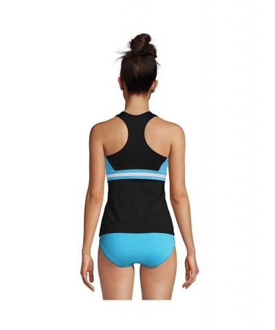 Women's Chlorine Resistant Zip Front Tankini Swimsuit Top Black/Turquoise/White $41.83 Swimsuits