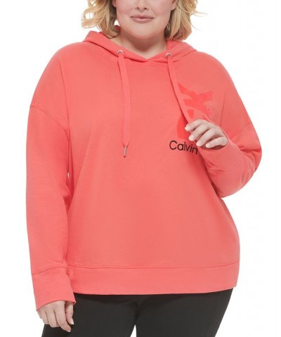 Plus Size Logo Cotton Hooded Sweatshirt Pink $20.67 Sweatshirts
