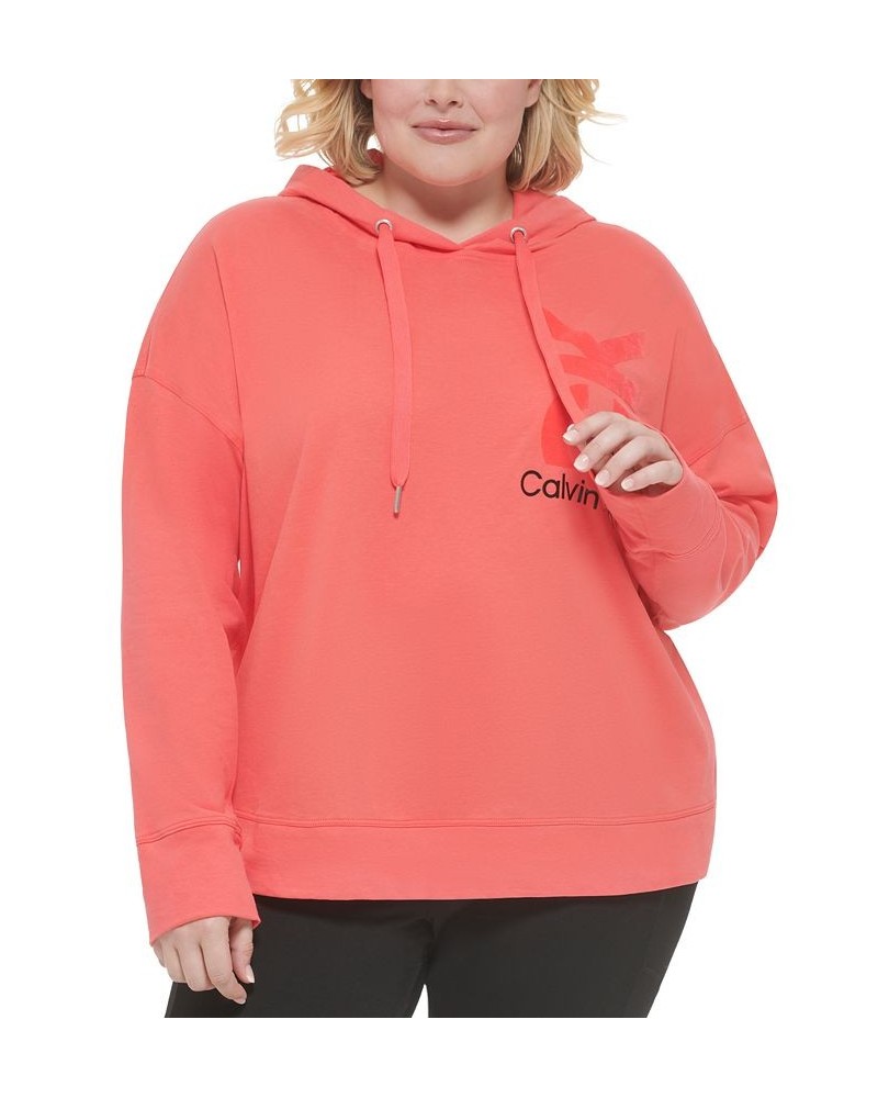 Plus Size Logo Cotton Hooded Sweatshirt Pink $20.67 Sweatshirts