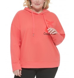 Plus Size Logo Cotton Hooded Sweatshirt Pink $20.67 Sweatshirts